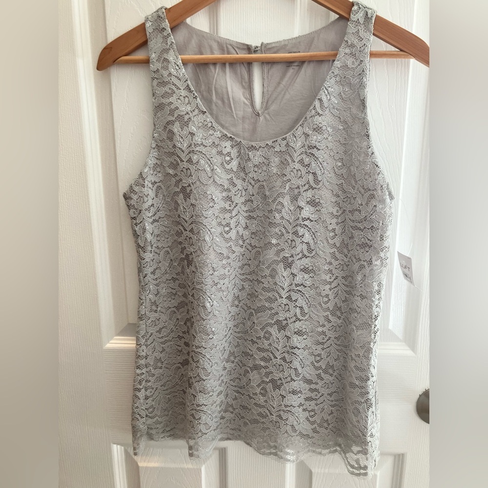 NWT LOFT metallic silver lace tank XS